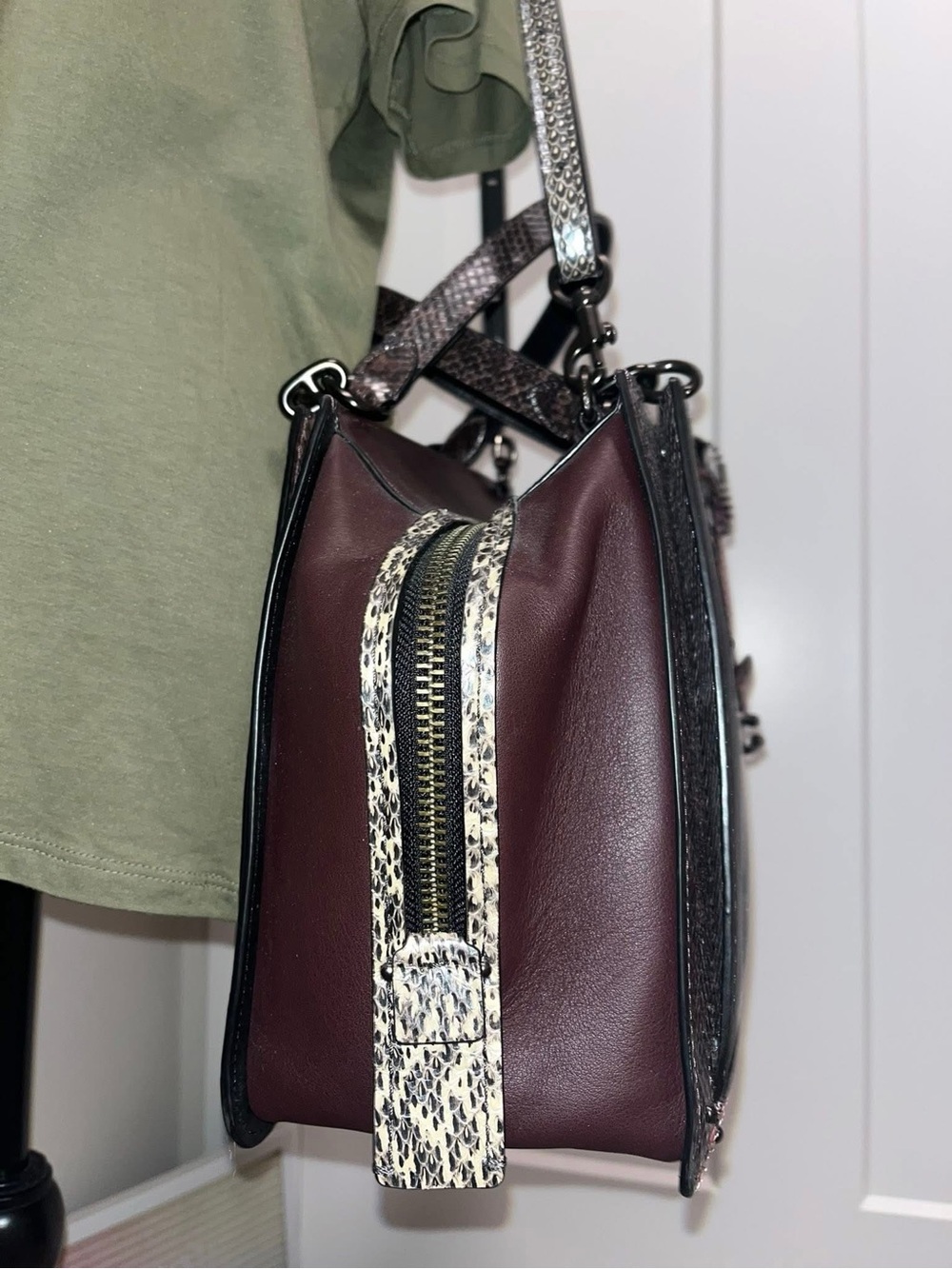 Coach Dreamer Black and Pink Python Leather Satchel Bag - Picture 2 of 14